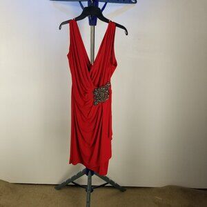 Calvin Klein Red Evening Dress w/ Silver Hip Detail – Size 8